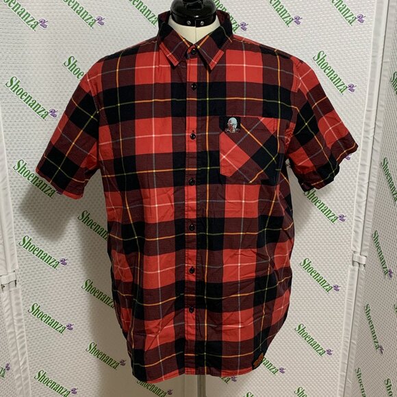 Middle Of Beyond Button Down Zombie Dawn Of The Dead Shirt MOB Plaid Red Men XL - Picture 1 of 5